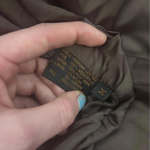 VTG Brown Oversized Genuine Leather Pilot Style Jacket Faux Fur Collar Men’s M - Picture 9 of 15